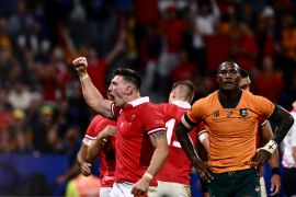 Celebrations for Wales and upset for Australia after the match [Jeff Pachoud/ AFP]