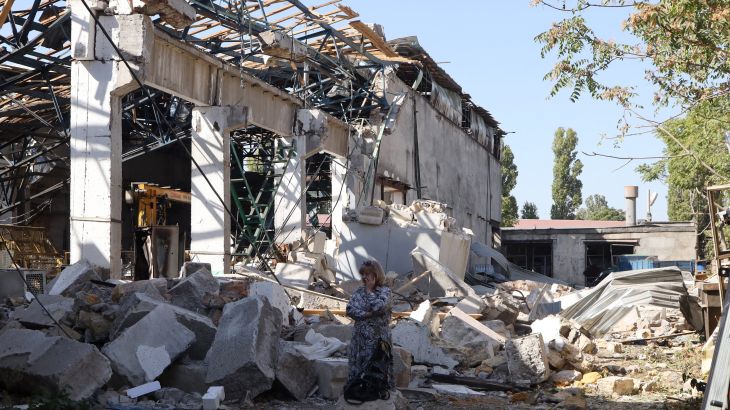 an industrial building damaged after a Russian attack in the Odesa region