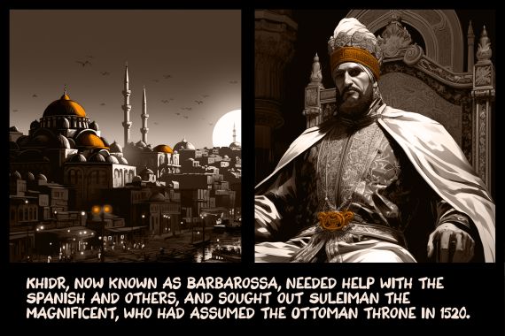 Khidr, now known as Barbarossa, needed help with the Spanish and others, and sought out Suleiman the Magnificent, who had assumed the Ottoman throne in 1520.
