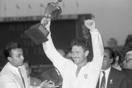 Captain Allan Border raises Australia&#39;s first World Cup trophy. The Aussies now hold the most World Cup wins with five titles [File: Liu Heung Shing/AP Photo]