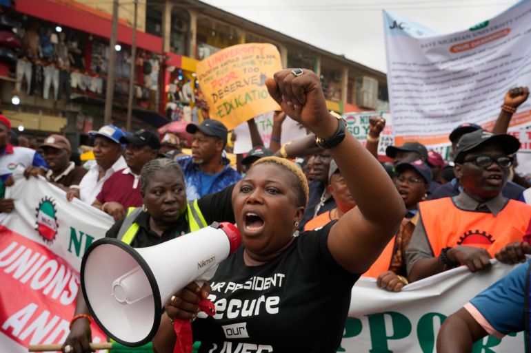 Nigeria Labour Congress protest on the street in Lagos, Nigeria