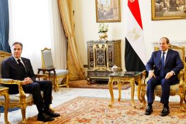 U.S. Secretary of State Antony Blinken, left, meets with Egyptian President Abdel Fattah el-Sissi at Al-Ittihadiya Palace in Cairo, Egypt, Monday, Jan. 30, 2023. Blinken arrived Sunday in Egypt at the start of his Middle East trip. (Khaled Desouki/Pool Photo via AP)