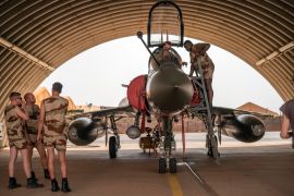 French Barkhane Air Force members at the Niamey, Niger base [File: Jerome Delay/AP Photo]