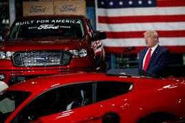 President Donald Trump speaks at Ford&#39;s Rawsonville Components Plant in Michigan in 2020 [File: Alex Brandon/AP Photo]