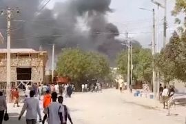In this grab taken from video, smoke billows after an explosion in Beledweyne on Saturday, September 23, 2023 [AP Photo]