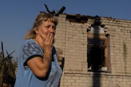 Olena Kononenko, 61, in her house damaged by a Russian rocket attack in Kostiantynivka, Donetsk region, Ukraine, September 27, 2023 [Alex Babenko/AP Photo]