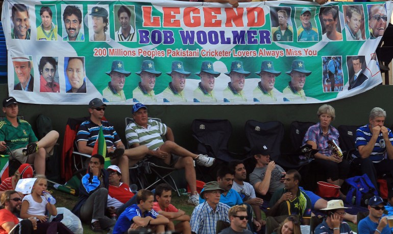A tribute poster to the late coach Bob Woolmer displayed during the 2nd One Day International cricket match between South Africa and Pakistan at Centurion Park in Pretoria, South Africa, Friday, March 15, 2013. Woolmer died suddenly in Jamaica on March 18, 2007, just a few hours after the Pakistan team's unexpected elimination at the hands of Ireland in the 2007 Cricket World Cup.
