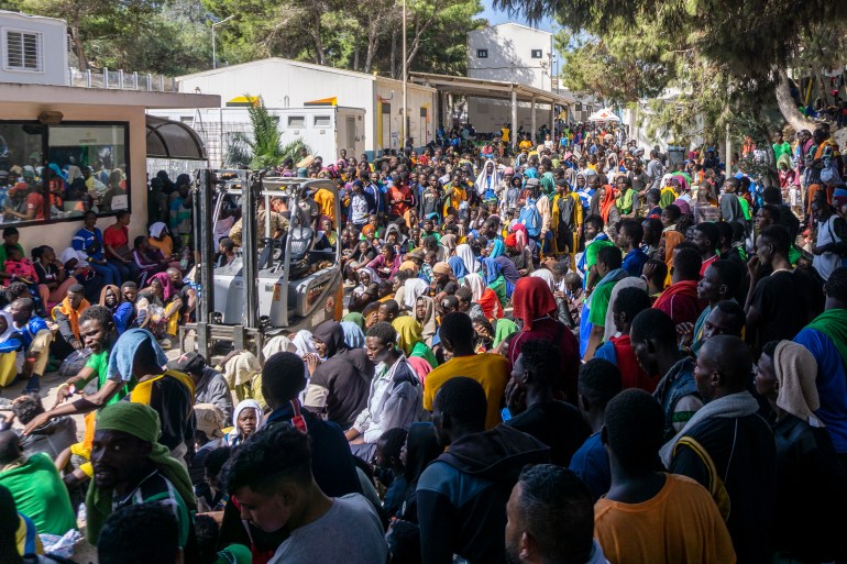 Migrants et réfugiés sur l'île sicilienne de Lampedusa, Italie