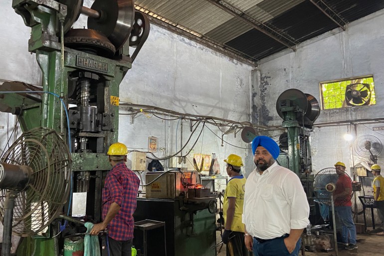 At a small factory in Ludhiana that makes parts for tractors for export.