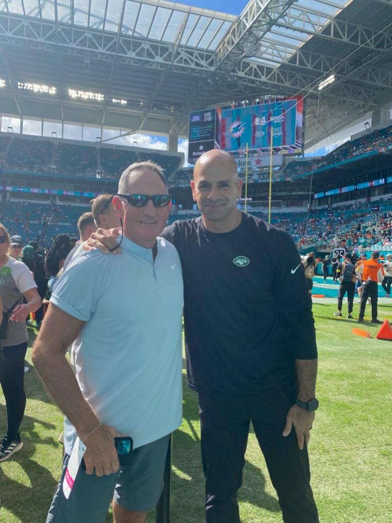 Jeff Stergalas (l) and Robert Salah before the New York Jets-Miami Dophins game last year.