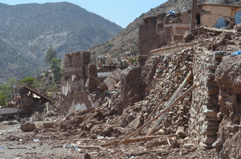A wall in Tinekst has crumbled after the September 8 earthquake in Morocco.