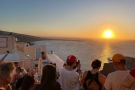 Tourists on the Greek island of Santorini