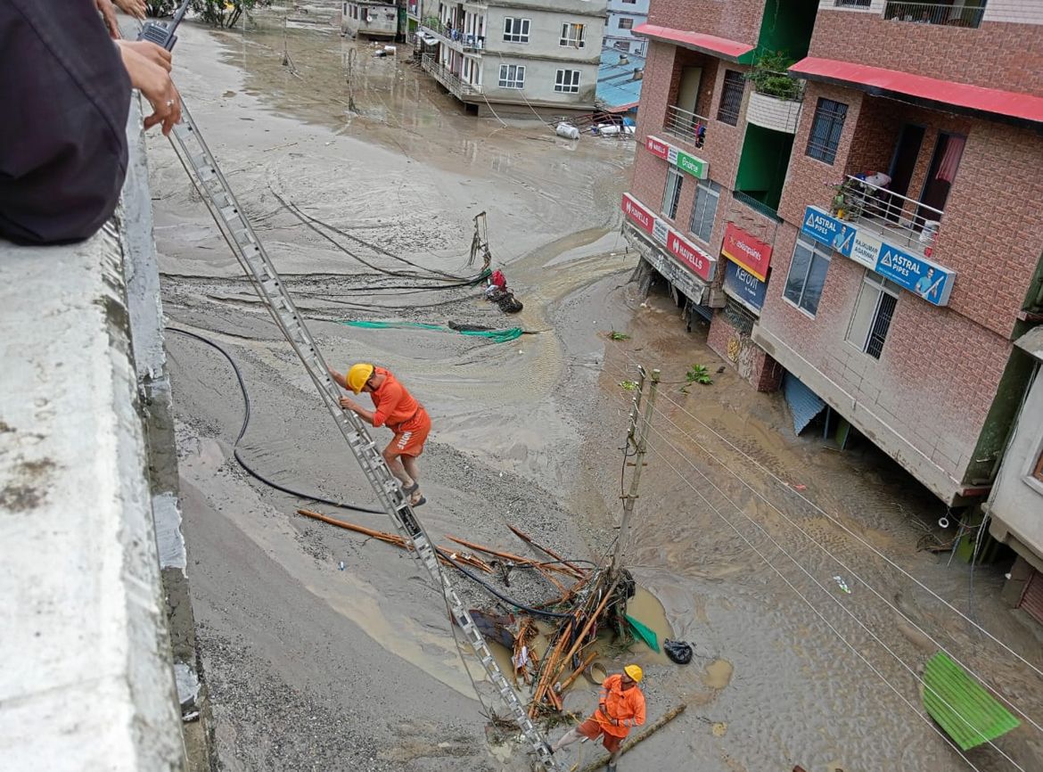 members of NDRF during a rescue operation in Sikkim