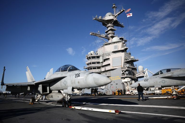 US fighter jet on aircraft carrier