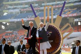 Indian Prime Minister Narendra Modi and Australia Prime Minister Anthony Albanese at the Narendra Modi Stadium, Ahmedabad, India in March [File: Amit Dave/Reuters]