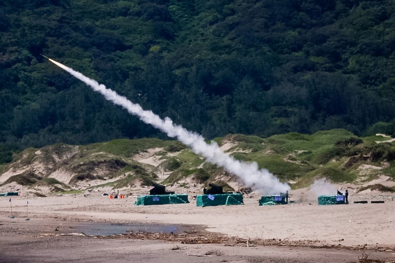 A Taiwanese soldier launches a US made Stinger missile during a live-firing exercise