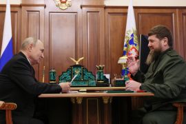 Russian President Vladimir Putin attends a meeting with Chechen leader Ramzan Kadyrov in Moscow, Russia, September 28, 2023 [Sputnik via Reuters/Mikhail Metzel]