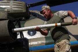 Intense battles continue in eastern Ukraine. The inscription on the missile being loaded reads: &#39;For friend Mykolaiv Levis. Glory to Ukraine&#39; [Oleksandr Ratushniak/Reuters]