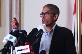 Khaled Dawoud, senior member of the liberal Dostour Party, speaks during a press conference held by Egyptian opposition parties in which they claimed people trying to endorse candidates hoping to stand against President Abdel Fattah el-Sisi were being obstructed [Amr Abdallah Dalsh/Reuters]