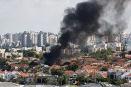 Smoke rises in the aftermath of rocket barrages that were launched from Gaza, in Ashkelon, Israel
