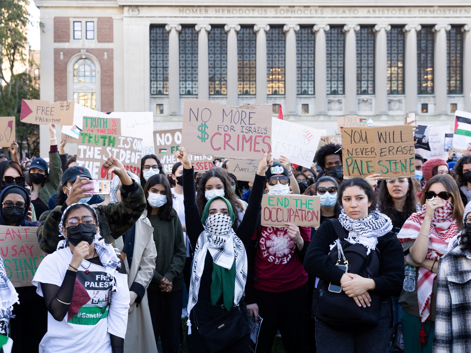 Columbia Uni bars people accused of spraying pro-Palestine protesters | Israel War on Gaza News