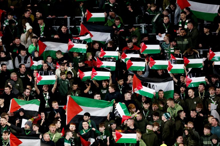 celtic vs atletico madrid palestine flags