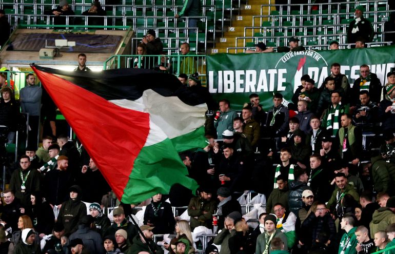 celtic vs atletico madrid palestine flags