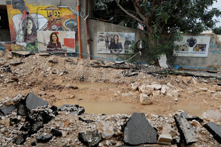 A view of the destroyed Shireen Abu Akleh street, following an Israeli raid, in Jenin Camp, in the Israeli-occupied West Bank 