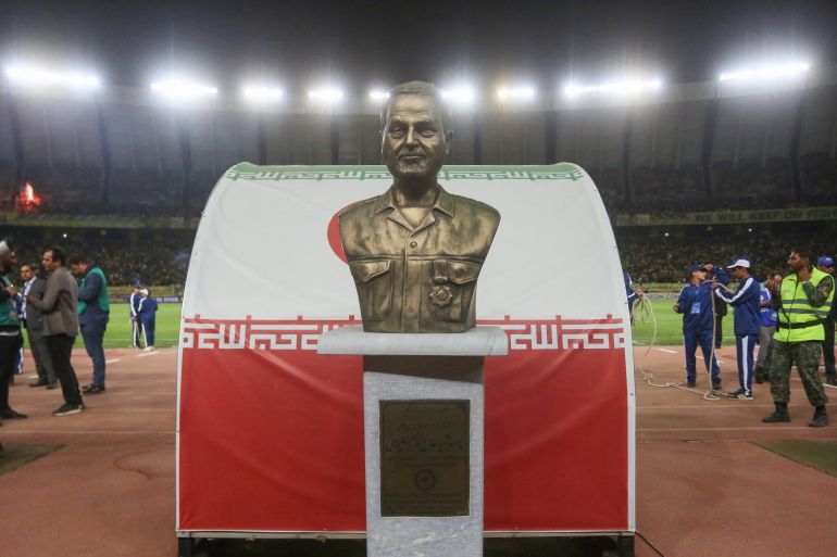 a bust of slain Revolutionary Guards commander Qasem Soleimani