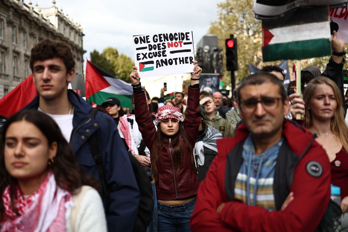 People take part in a 'March For Palestine', in London
