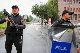 Turkish security forces cordon off the site of an explosion in Ankara