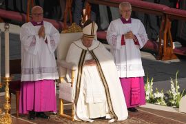 Pope Francis presides over a mass concelebrated by the new cardinals for the start of the XVI General Assembly of the Synod of Bishops in St Peter&#39;s Square at the Vatican [Andrew Medichini/AP Photo]