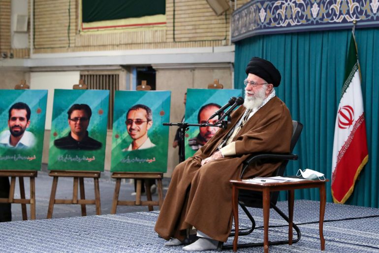 Supreme Leader Ayatollah Ali Khamenei speaks before a crowd in Tehran