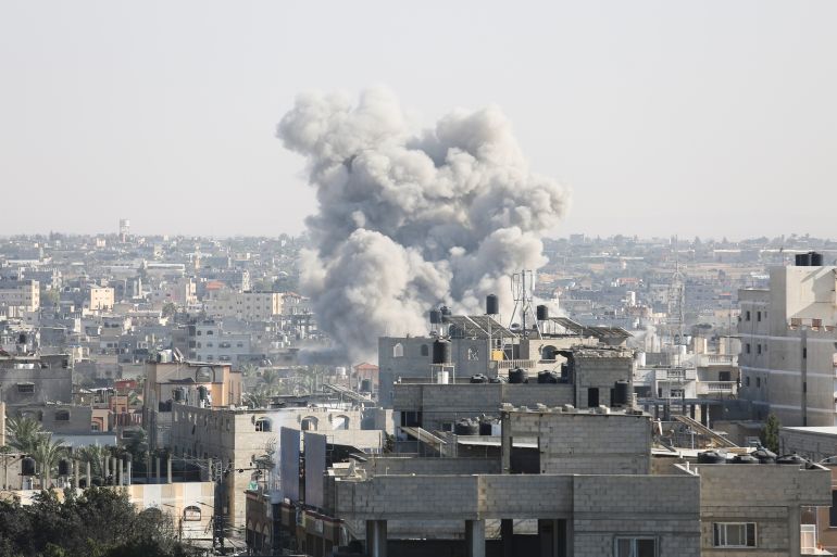 Smoke rises from an Israeli airstrike in Rafah, Gaza Strip