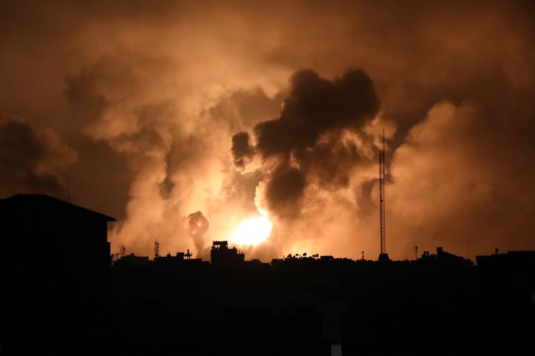 Explosions caused by Israeli airstrikes in the northern Gaza Strip
