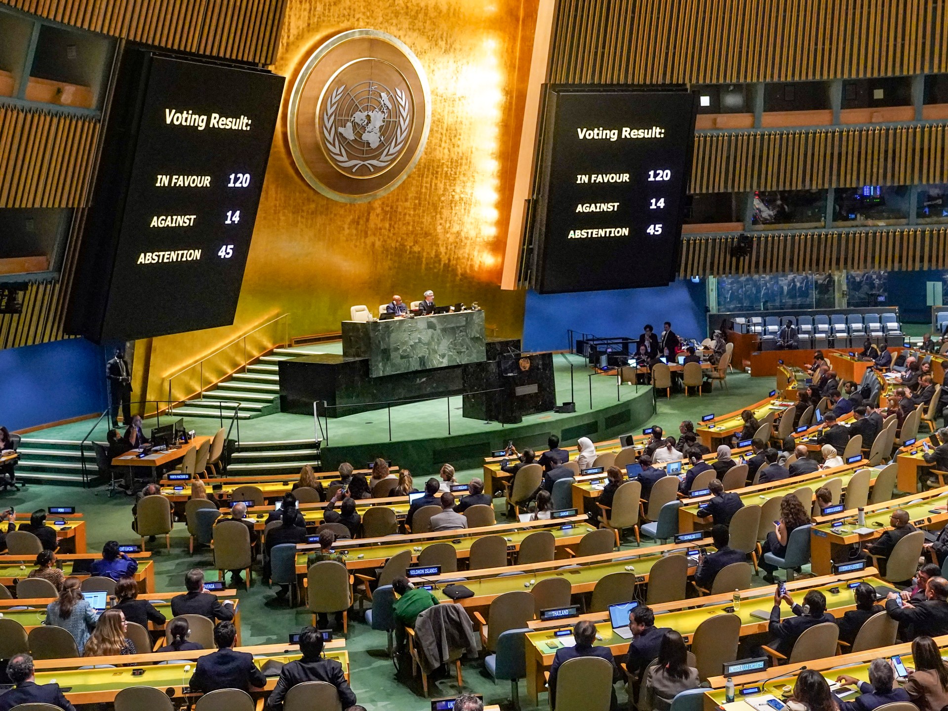 United Nations votes overwhelmingly in favour of humanitarian truce in Gaza