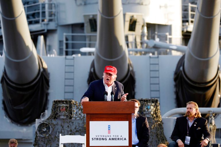 In this Sept. 15, 2015, photo, Republican presidential candidate Donald Trump speaks during a campaign event aboard the retired ship USS Iowa in Los Angeles. The Associated Press has learned that the Internal Revenue Service has revoked the non-profit status of Veterans for a Strong America, the veterans organization that hosted Trumps foreign policy speech. Veterans for a Strong America is headed by Joel Arends, a veteran and conservative campaign operative. Arends told the AP he disagrees with the IRSs determination and is appealing. He would not provide a copy of any tax returns the group had filed. The IRS automatically revokes any groups non-profit status if it fails to file returns for three consecutive years. (AP Photo/Kevork Djansezian)