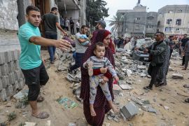 Civilians flee amid an Israeli bombardment of Rafah in the south of the Gaza Strip on October 29, 2023 [Abed Rahim Khatib/Anadolu via Getty]