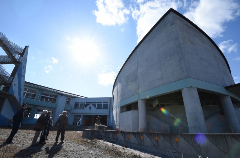A view of the damaged Ukedo elementary school