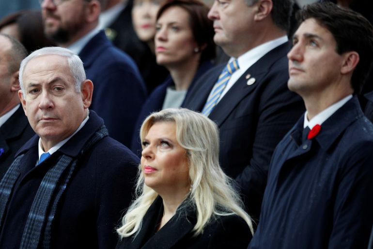Benjamin Netanyahu, his wife Sara, and Justin Trudeau