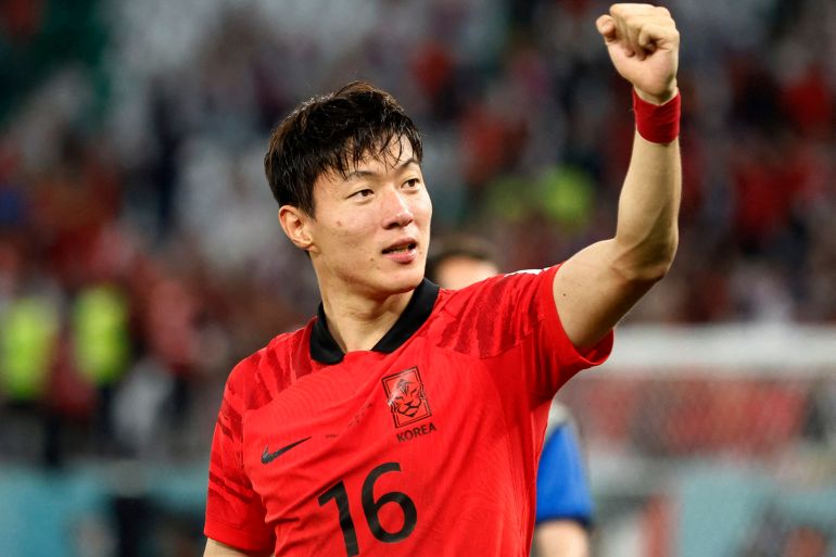 Soccer Football - FIFA World Cup Qatar 2022 - Group H - South Korea v Portugal - Education City Stadium, Al Rayyan, Qatar - December 2, 2022 South Korea's Hwang Ui-jo celebrates after the match as South Korea qualify for the knockout stages REUTERS/Thaier Al-Sudani