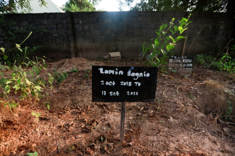 The grave of 3-year-old Lamin Sagnia, who died of Acute Kidney Injury in September 2022, is pictured in Old Yundum, Gambia