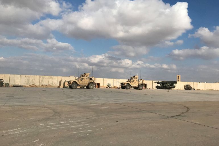 Military vehicles of US soldiers are seen at the Ain al-Assad airbase in Anbar province, Iraq in January 2020