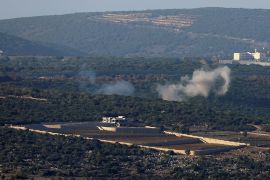 Smoke rises at the Israel-Lebanon border, as seen from northern Israel