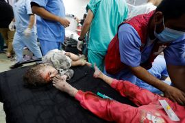 A Palestinian child wounded in an Israeli strike