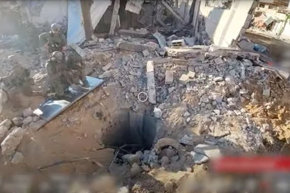 An opening to a tunnel that, according to Israel's military, was used by Palestinian militants under Al Shifa hospital in the Gaza Strip as seen in this screen grab taken from a handout video released by the Israel Defense Forces on November 19, 2023.