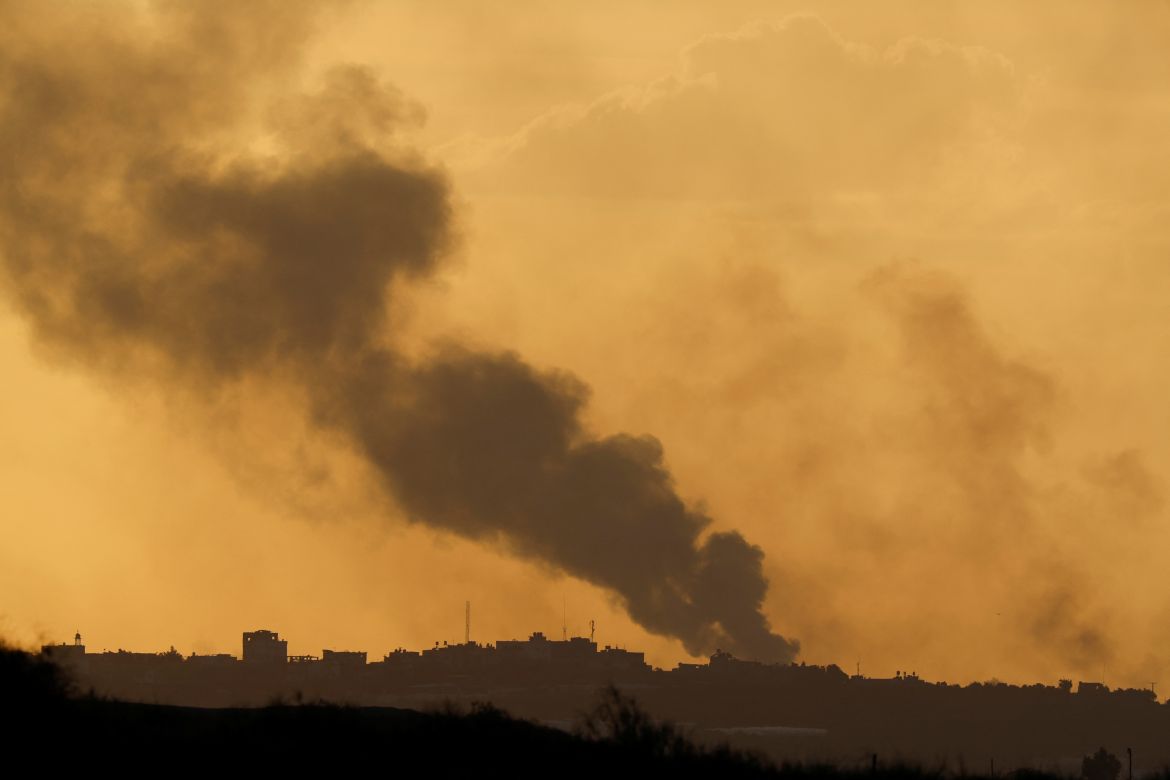 Smoke rises after Israeli air strikes in Gaza, as seen from southern Israel, amid the ongoing conflict between Israel and the Palestinian group Hamas, November 21