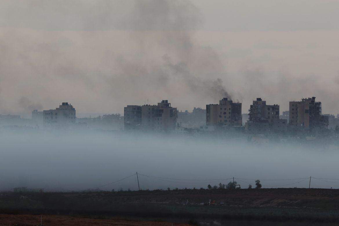 Smoke rises after Israeli air strikes in Gaza, as seen from southern Israel, amid the ongoing conflict between Israel and the Palestinian group Hamas, November 21