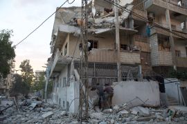 A destroyed building in Idlib, northwest Syria, on Novembver 14, 2023. Opposition leaders and emergency volunteers say the Syrian government and Russian forces have stepped up attacks on the region since October 7, 2023 [Ali Haj Suleiman/Al Jazeera]