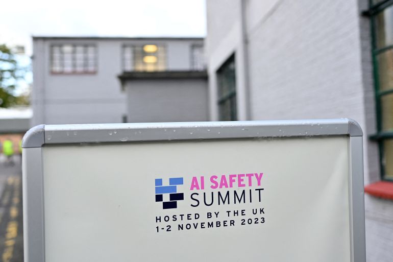 The "AI Safety Summit" is advertised at Bletchley Park, near Milton Keynes, north of London on October 26, 2023. - The UK government will welcome foreign political leaders, tech industry figures, academics and others next week for a two-day summit billed as the first of its kind on artificial intelligence (AI).